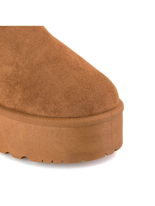 Suede Women's Ankle Boots with Fur Brown