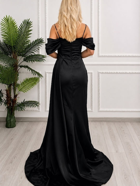 Sommer Abendkleid Strapless Satin Wickel mit Masche Schwarz