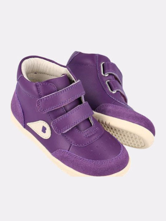 Step Up 19-22 Leather Kids Ankle Boots with Hoop & Loop Closure Purple