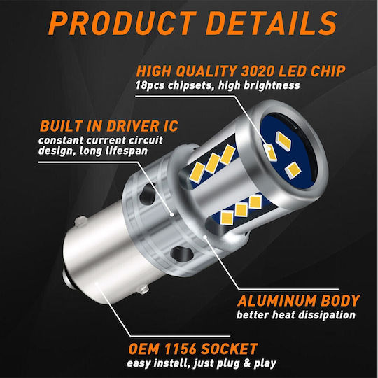 VenCore Lamps Truck PY21W-BAU15s Canbus LED Orange 8-48V 9W 1pcs