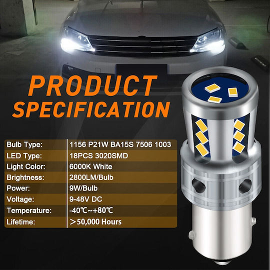 VenCore Lamps Car P21/5W Canbus LED Red 8-48V 9W 1pcs