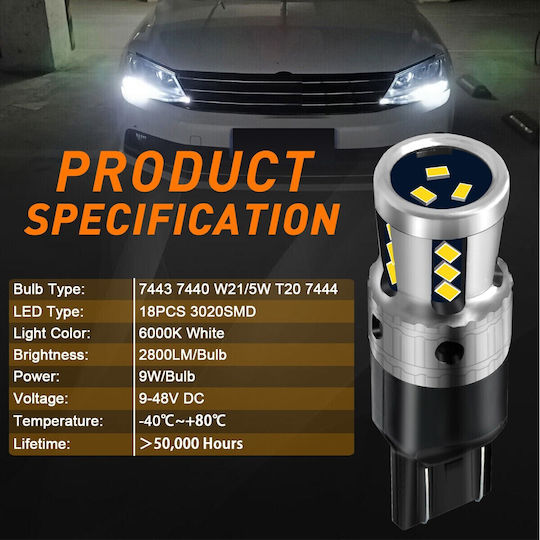 VenCore Λάμπα Αυτοκινήτου T20 Canbus LED Κόκκινο 8-48V 9W