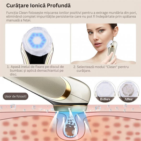 Dispozitiv Profesional 6 În 1 Pentru Tratament Facial Rejuvenare A Pielii Mr168 4 Funcții Mezoterapie Rf Led Lifting Anti Rid Ems Vibrații Microcurent Îngrijire A Porilor Masaj Facial Auriu