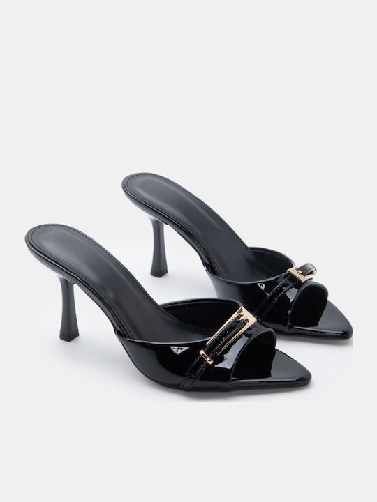 Patent Leather Mules With High Heel In Black Colour