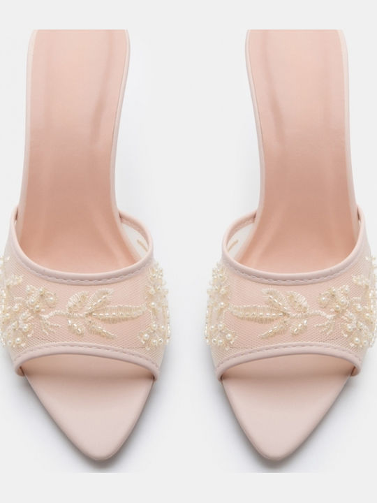 Damen Pantoletten mit Hoch Absatz in Beige Farbe