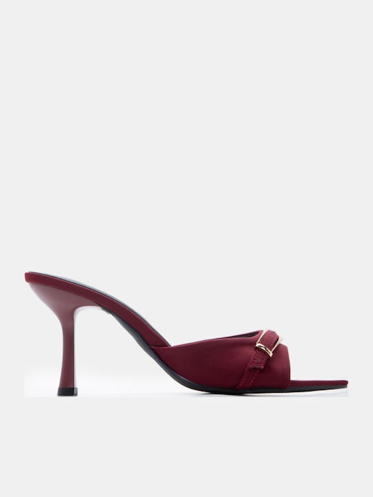 Satin Mules With High Heel In Burgundy Colour