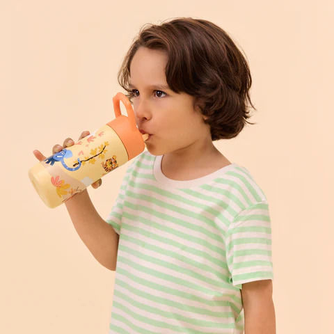 Affenzahn Kids Water Bottle Stainless Steel with Straw Non Spill 430ml