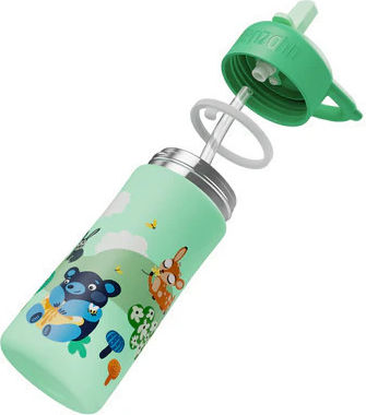 Affenzahn Kids Water Bottle Stainless Steel with Straw Non Spill 430ml