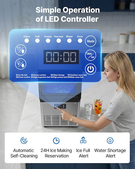 Vevor Παγομηχανή με Ημερήσια Παραγωγή 41kg & Χωρητικότητα 6kg