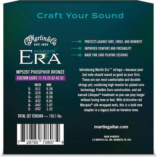 Martin Set of Phosphor Bronze Acoustic Guitar Strings 11 - 52"