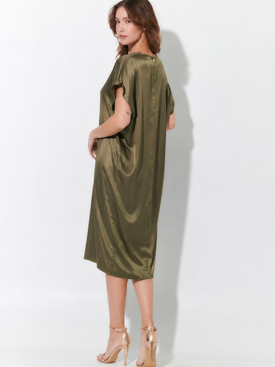 Sommer Midi Hemdkleid in Olivgrün