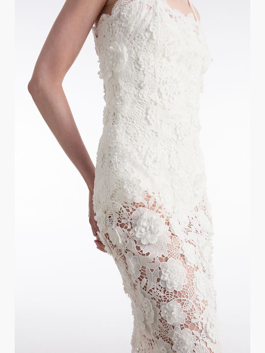 Summer Midi Evening Slip Dress with Lace White