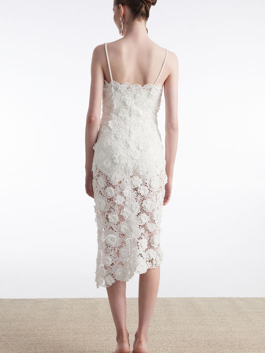 Summer Midi Evening Slip Dress with Lace White