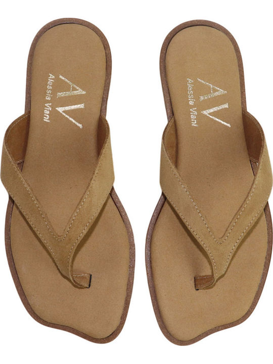Leder Flache Sandalen Für Damen Beige