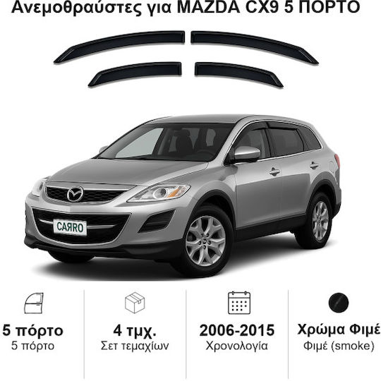Heko Set of Windbreakers Front and Rear Car Dark Fime for Mazda CX-9 4pcs