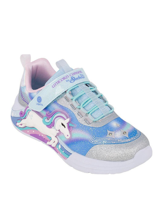 Kids Sneakers with Hoop & Loop Closure & with Lights Silver