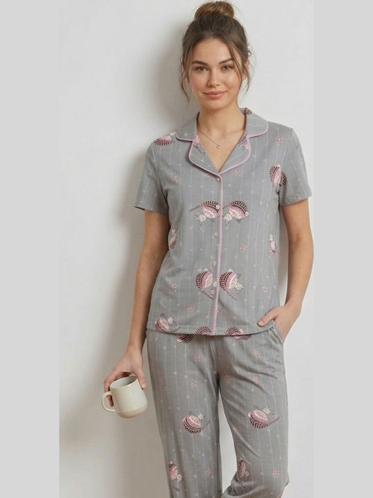 Set De Pijamale Dama De Vară Gri Deschis Ip9184