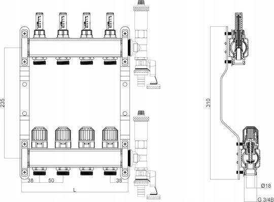 Stainless Steel Manifold 2 Circuits