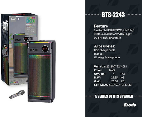 Karaoke Speaker with Wireless Microphone and Lighting Effects BTS-2243 722435 Black