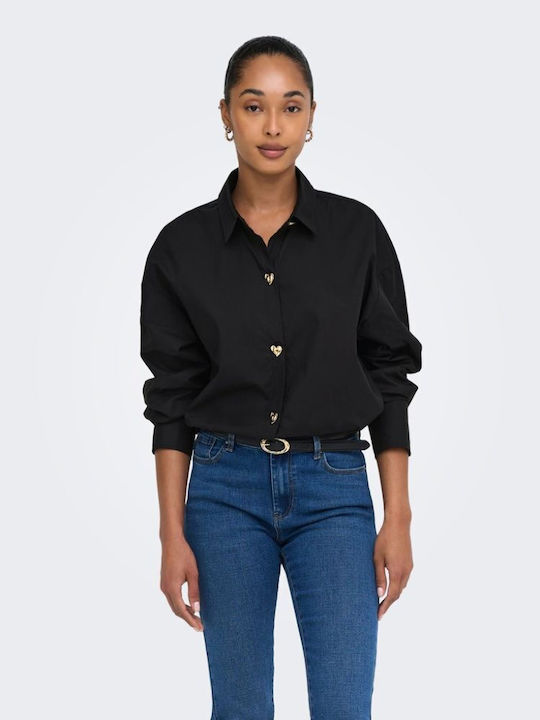 Long Sleeve Denim Shirt in Regular Fit Black