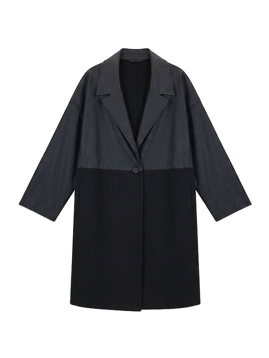 Damen Schwarz Mantel Oversized mit Gürtel