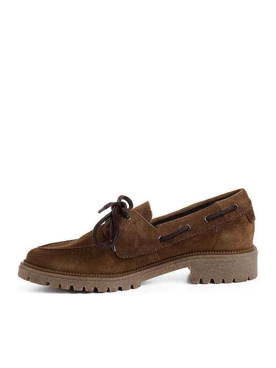 Damen Mokassins Aus Leder In Tabac Braun Farbe