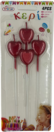 Set Heart Candles 4 Pieces Silver