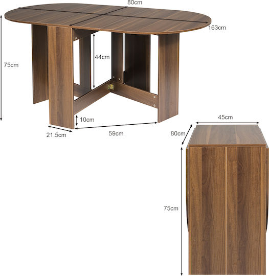 Foldable Wooden Brown Dining Table 75x80x163cm
