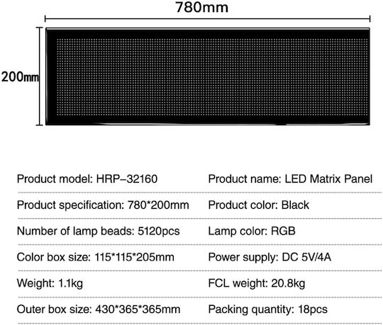 GloboStar Плъзгаща се LED Табела Едностранна Водоустойчива 160x32cm RGB