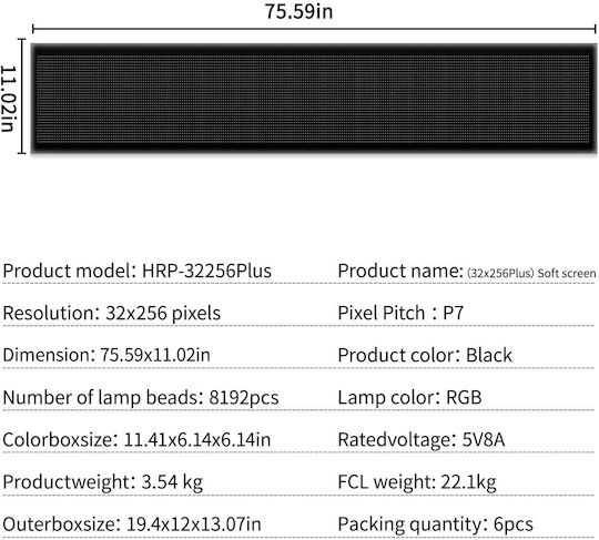 GloboStar Плъзгаща се LED табела Едностранно Водоустойчива 256x32cm RGB