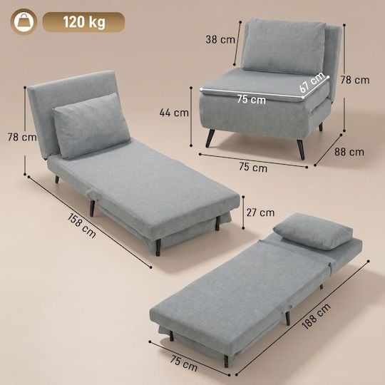 Armchair Bed Light Grey 75x88x78cm