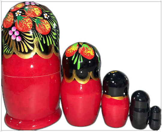 Комплект 5 Червени Матрешки Berries Черен Шал 15 См Azhna Ms0503pisk-07