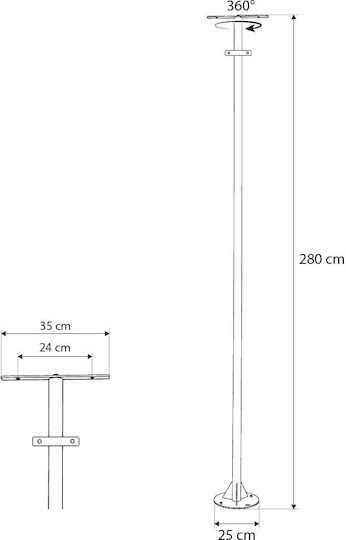 Globostar Helios-280 Glb-000-0002 Metal Galvanized Lighting Pole Solar Spotlight Outdoor Ral 9005 Black Matte W35 × D25 × H280cm Glb-000-0002