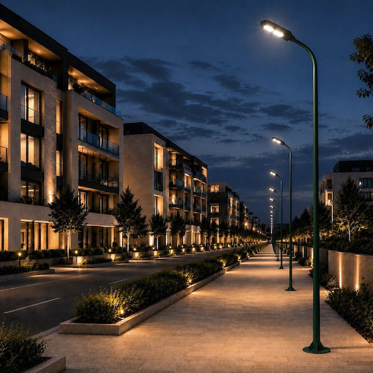 Globostar Urbano-280 Glb-000-0012 Metal Galvanized Lighting Pole Solar Street Light Outdoor Ral 6009 Cypress Matte W84 X D25 X H280cm Glb-000-0012