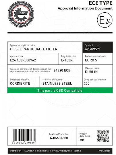 SKV Filtru DPF Pentru Citroen / Peugeot