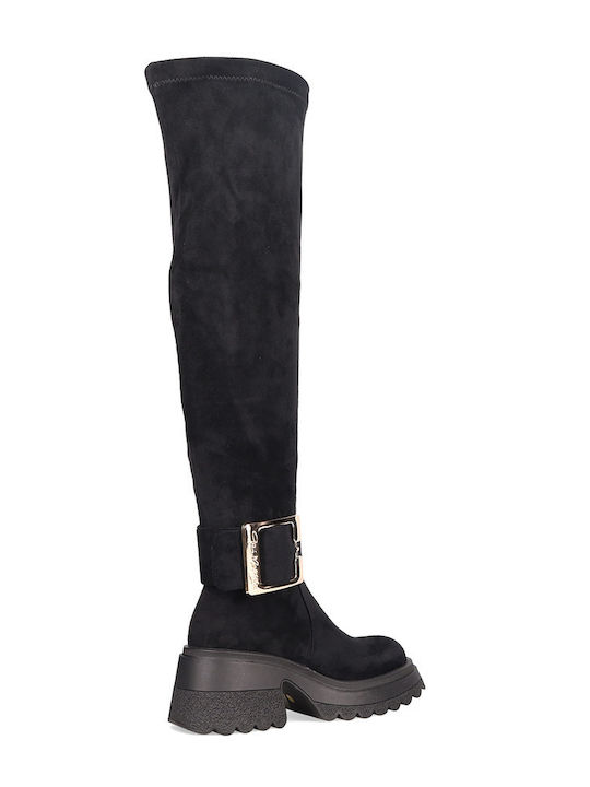 Wildleder Damenstiefel Über dem Knie Schwarze