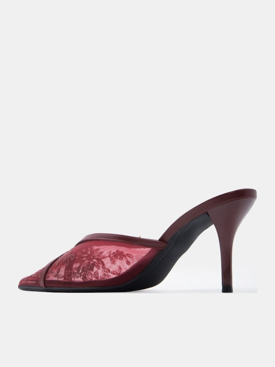 Mules With High Heel In Burgundy Colour