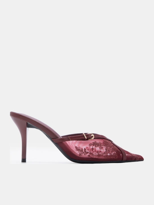 Mules With High Heel In Burgundy Colour