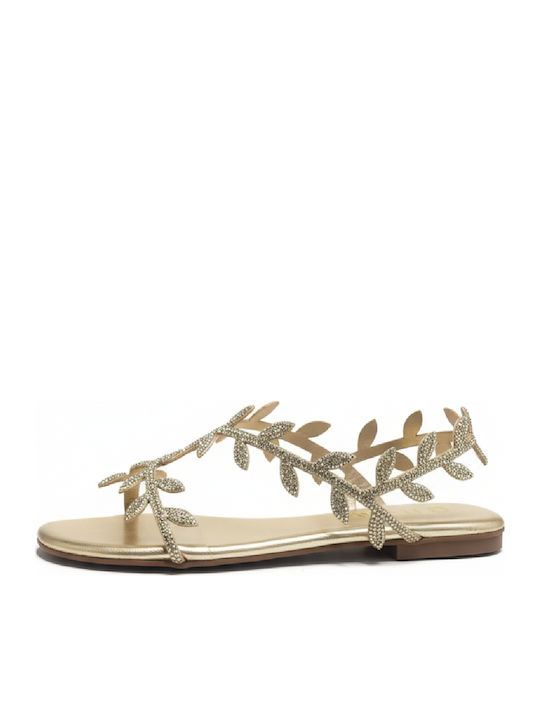 Leather Women's Flat Sandals Gold 7854-Platina