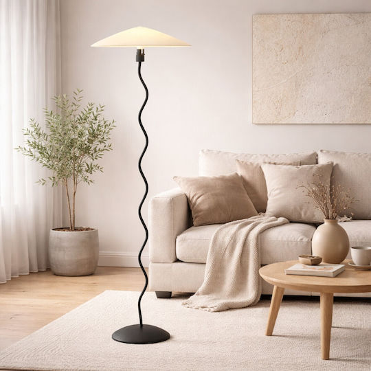Vencore Curion Black 6091-20009 Modern Floor Lamp Single Light Black Aluminum Beige Shade Base-Socket 1xe27 Φ40 X H155cm 6091-20009