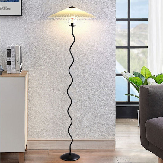 Vencore Curion White 6091-20010 Modern Floor Lamp Single Light White Aluminum Beige Shade Base-Socket 1xE27 Φ40 x H155cm 6091-20010