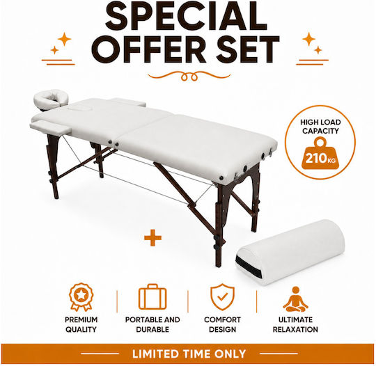 iCosmetics Pro 2 Pat de Fizioterapie Portabil/Pliabil Alb din Lemn 185x60 cm