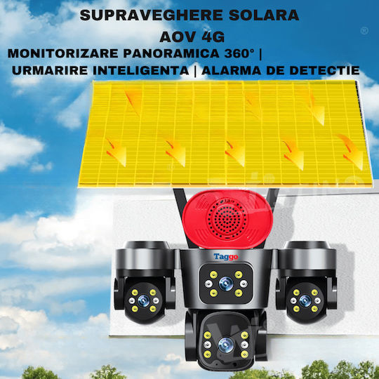 Taggo PRO-Q70 IP Cameră de Supraveghere Quad 4G 15MP Impermeabilă cu Baterie cu Comunicare Bidirecțională și Obiectiv de 1.6mm