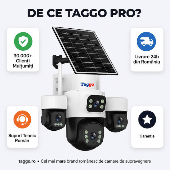 Taggo TAGGO-PRO-Q50-1PANOU IP Cameră de Supraveghere 4G 15MP Impermeabilă cu Baterie cu Comunicare Bidirecțională și Obiectiv 1.6mm