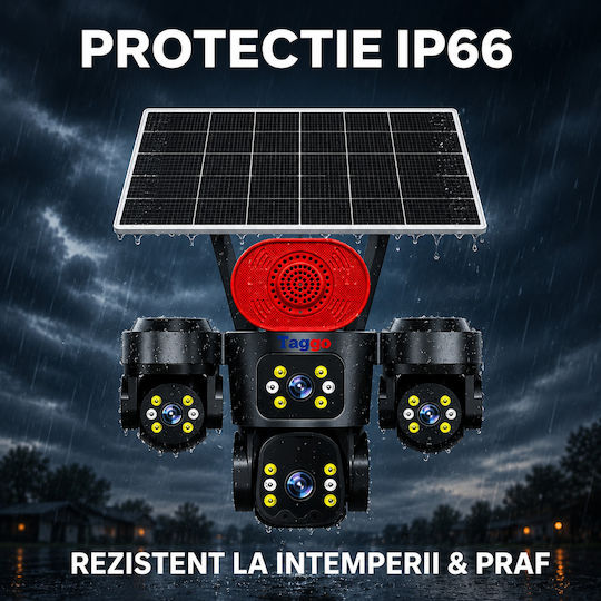 Taggo PRO-Q70 IP Cameră de Supraveghere Quad 4G 15MP Impermeabilă cu Baterie cu Comunicare Bidirecțională și Obiectiv de 1.6mm