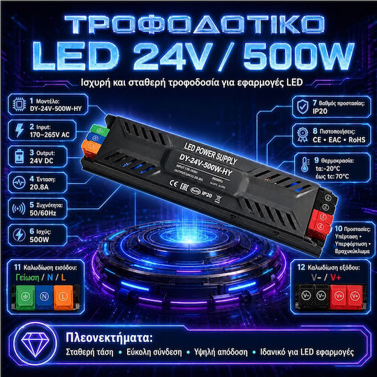 VenCore LED Power Supply Power 500W With Output Voltage 24V