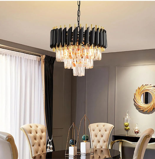 Lightplanet Adjustable Black Ceiling Light with Crystals for E14 Socket