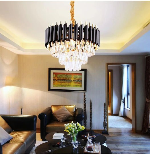 Lightplanet Adjustable Black Ceiling Light with Crystals for E14 Socket