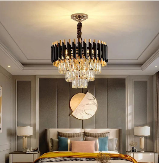 Lightplanet Adjustable Black Ceiling Light with Crystals for E14 Socket