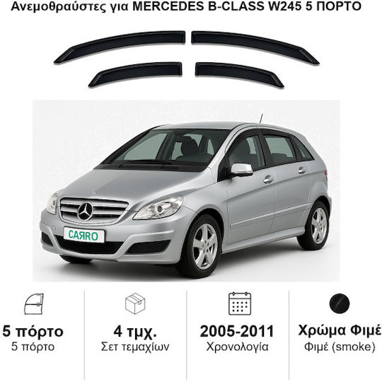 Heko Set of Windbreakers Front and Rear Car Dark Fime for Mercedes-Benz B Class 4pcs
